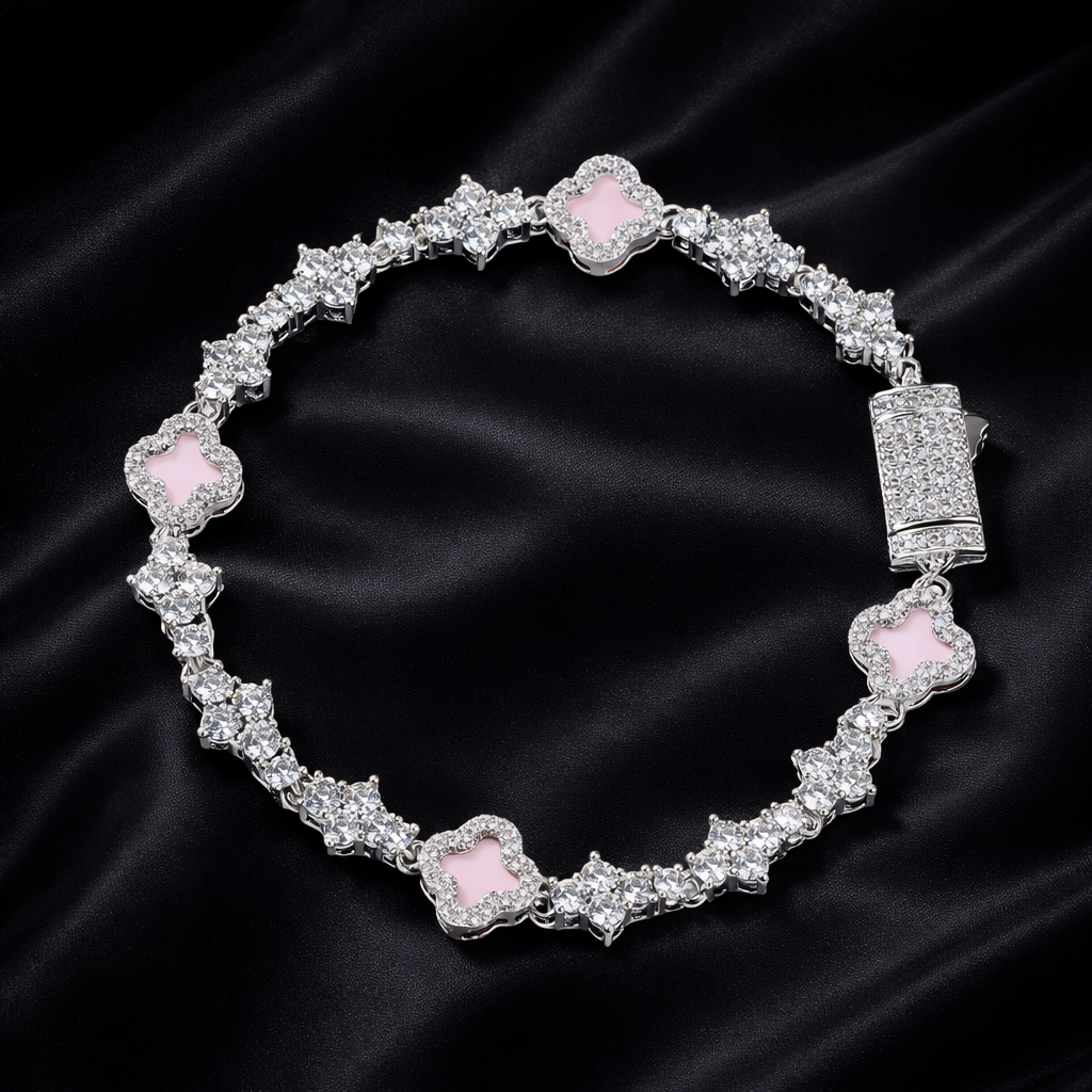 Pink Mini Clover Tennis Bracelet
