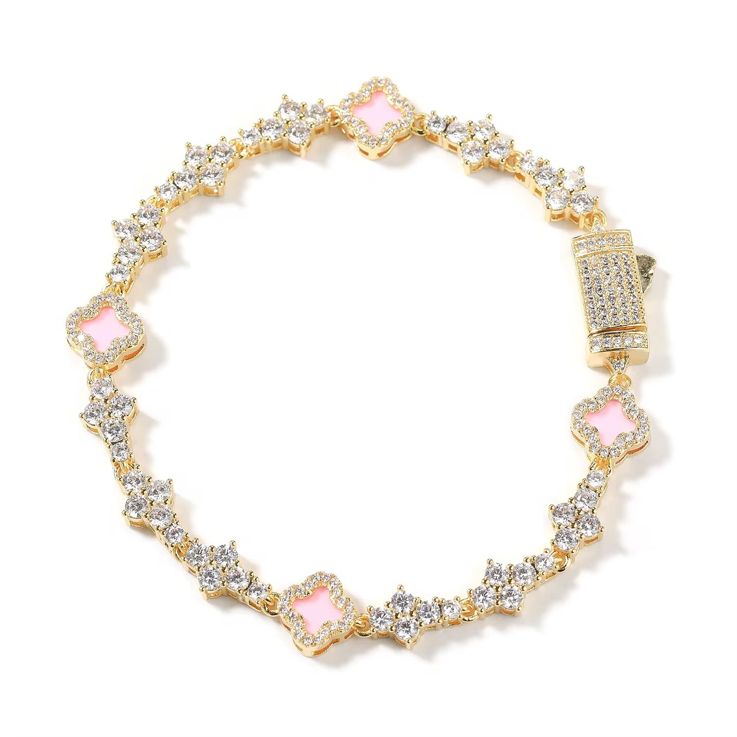 Pink Mini Clover Tennis Bracelet